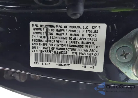 2014 Honda Civic Lx from USA, damaged, VIN 19XFB2F51EE203481